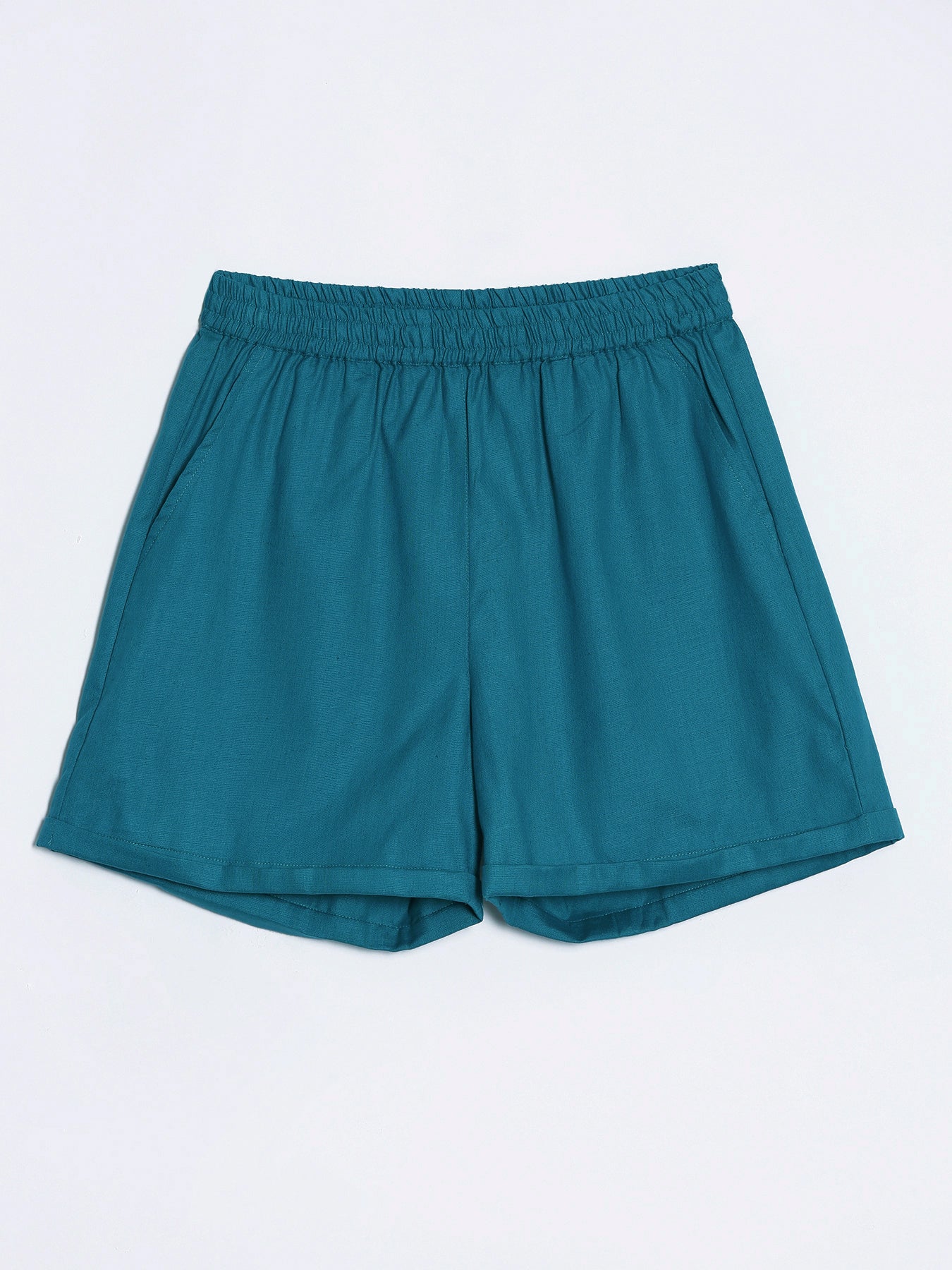 Turquoise Airy-Linen Shorts