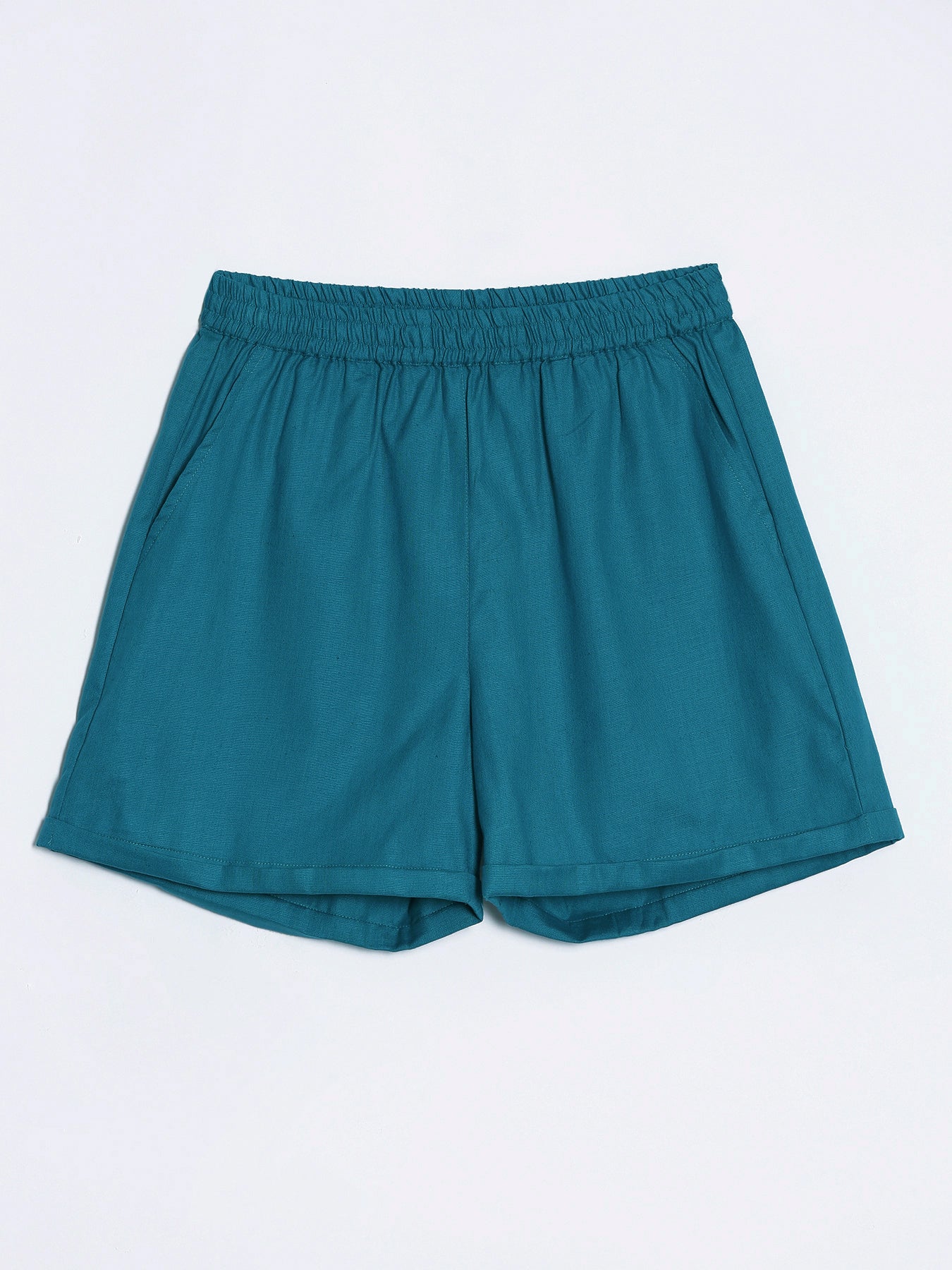 Turquoise Airy-Linen Shorts