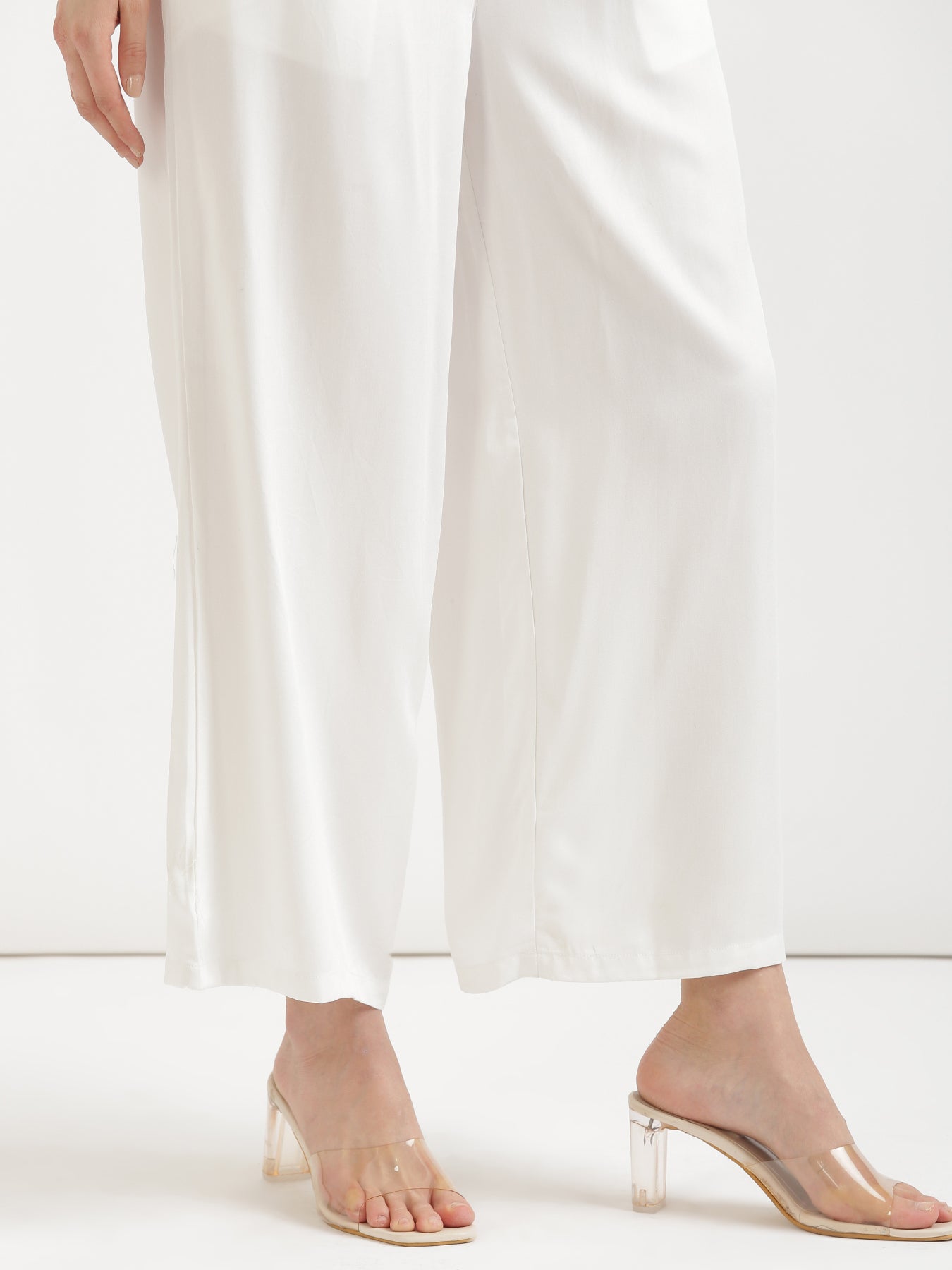 Women Plus Size White Viscose Palazzo Pant