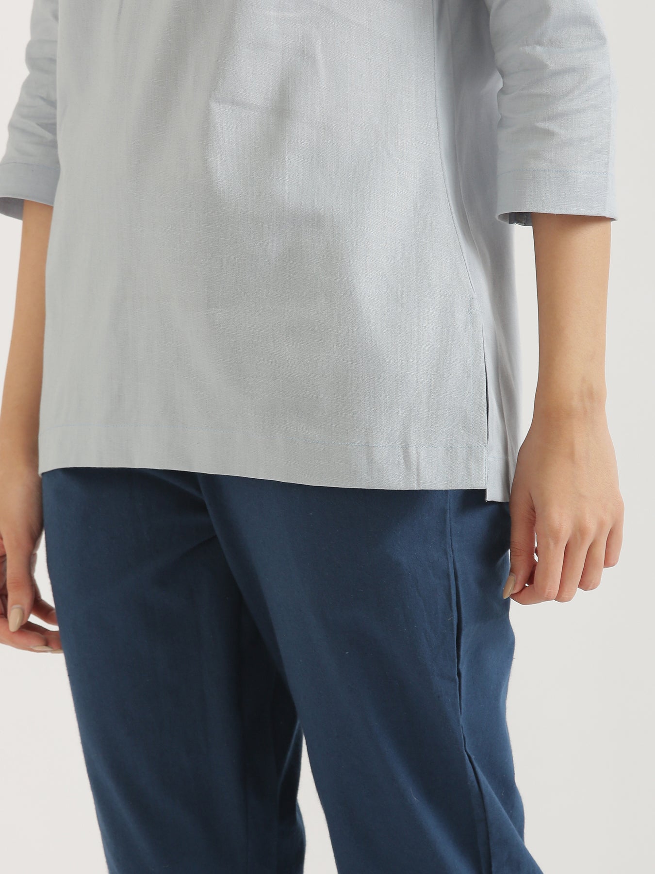 Sky Blue Short Kurta & Peacock Blue Cotton Pant