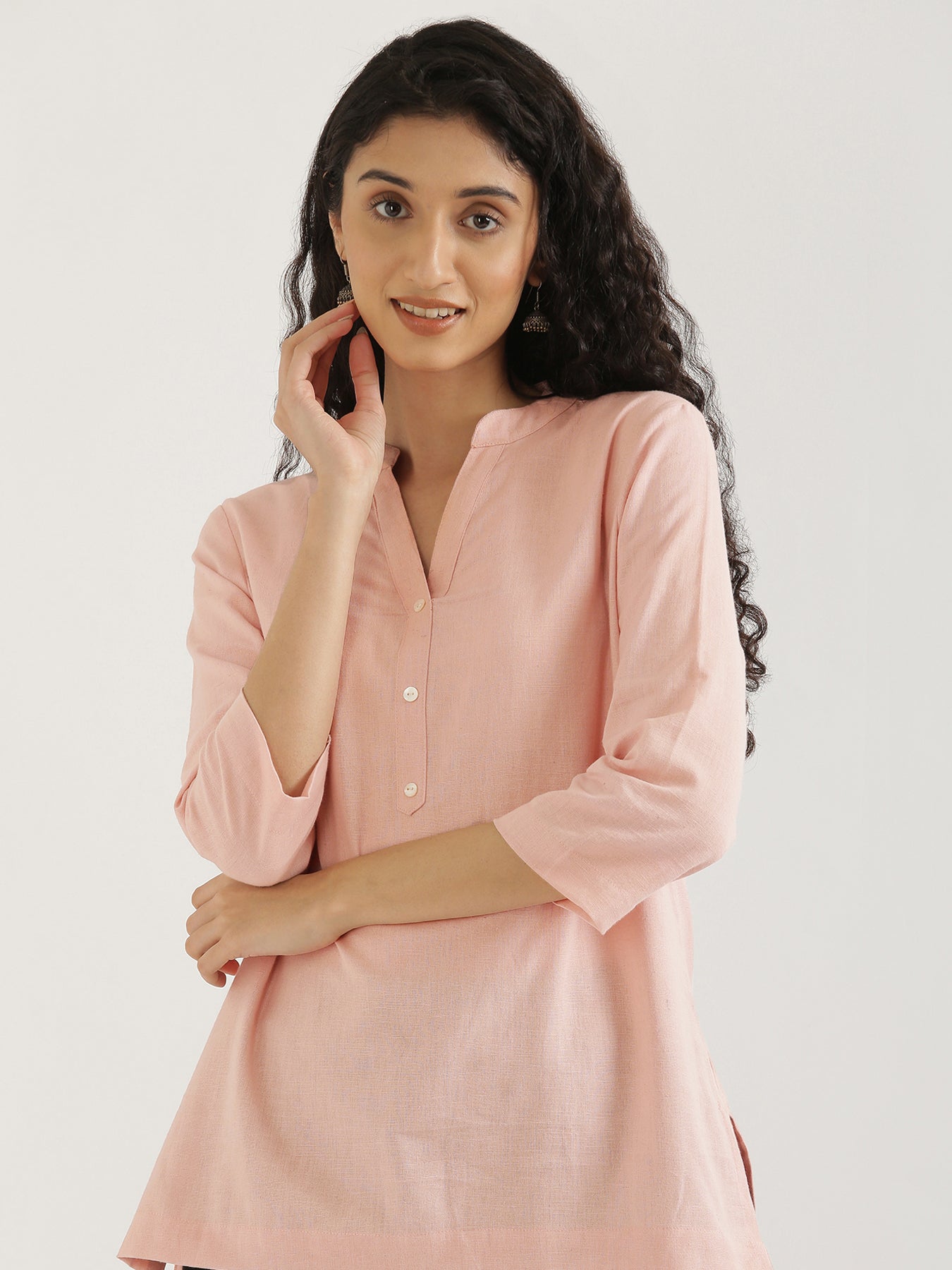 Salmon Pink Short Kurta & Wine Cotton Pant