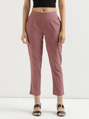 Women Rose Taupe Cotton Pant