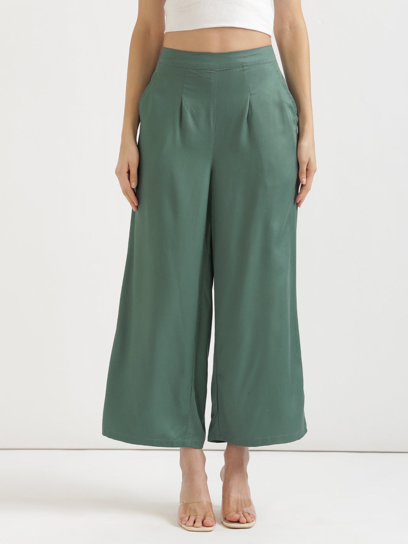 Jade Viscose Palazzo Pant with Ecru Airy Linen Long Kurta