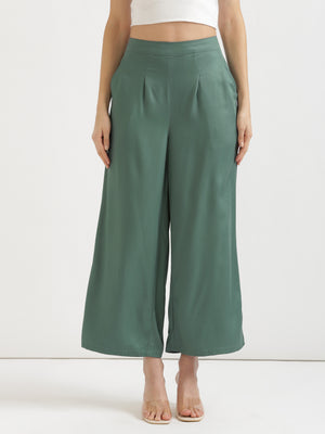 Jade Viscose Palazzo Pant with Ecru Airy Linen Long Kurta