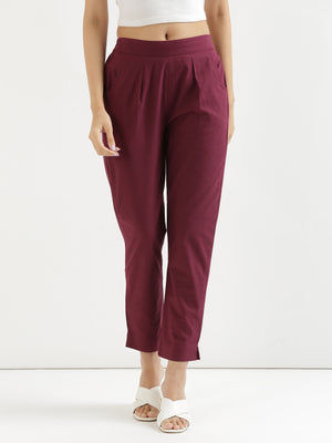 Women Wine Cotton Pant