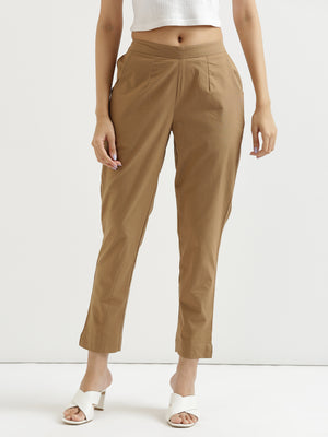 Women Coffee Brown Cotton Pant