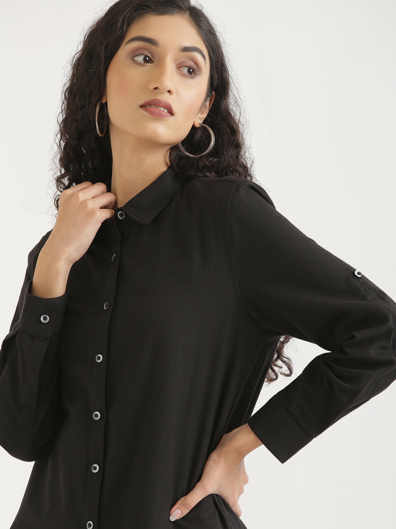 Women Black Airy-Linen Shirt