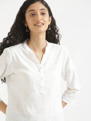 Women White Airy Linen Short Kurta