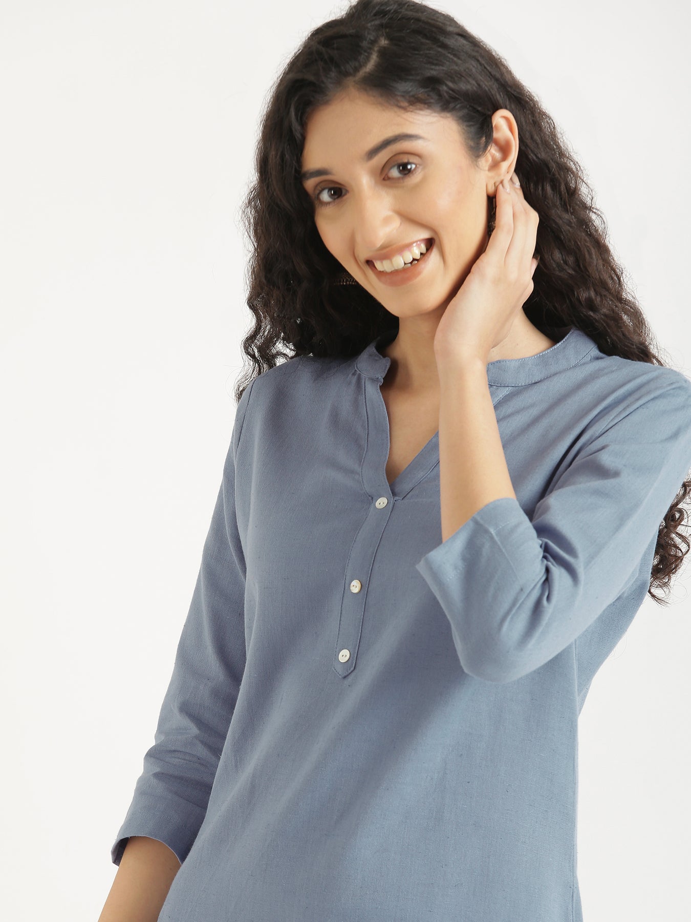 Women English Blue Airy Linen Short Kurta