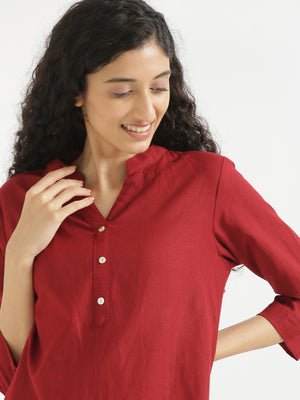 Women Maroon Airy Linen Short Kurta