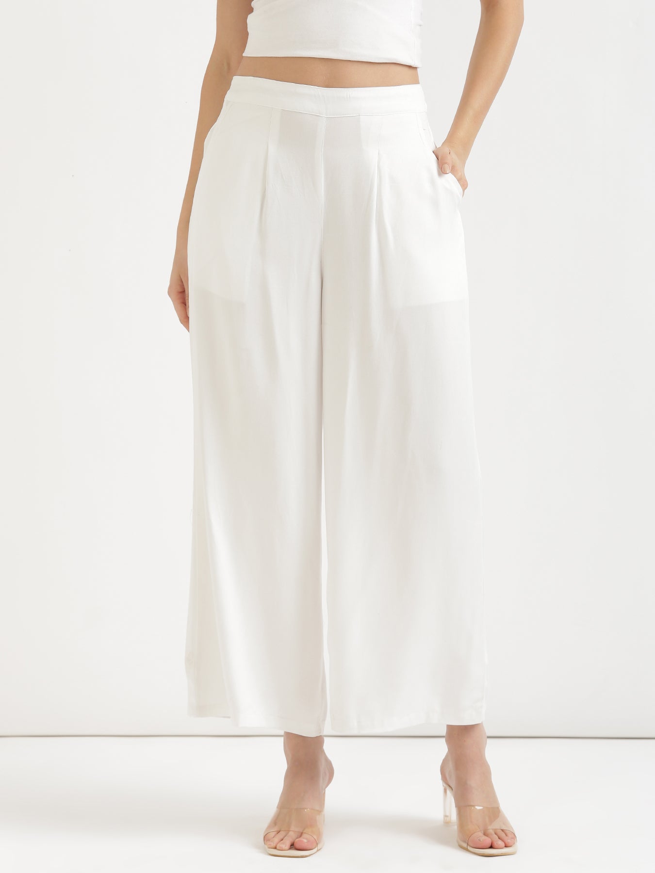 Women Plus Size White Viscose Palazzo Pant
