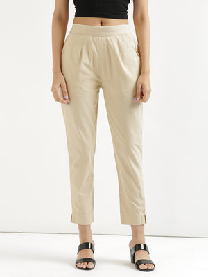 Women Beige Cotton Pant
