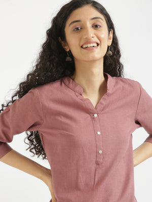 Women Rose Taupe Airy Linen Short Kurta