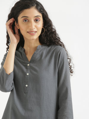 Women Slate Grey Airy Linen Short Kurta
