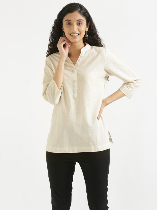 Women Ecru & Maroon Short Kurta