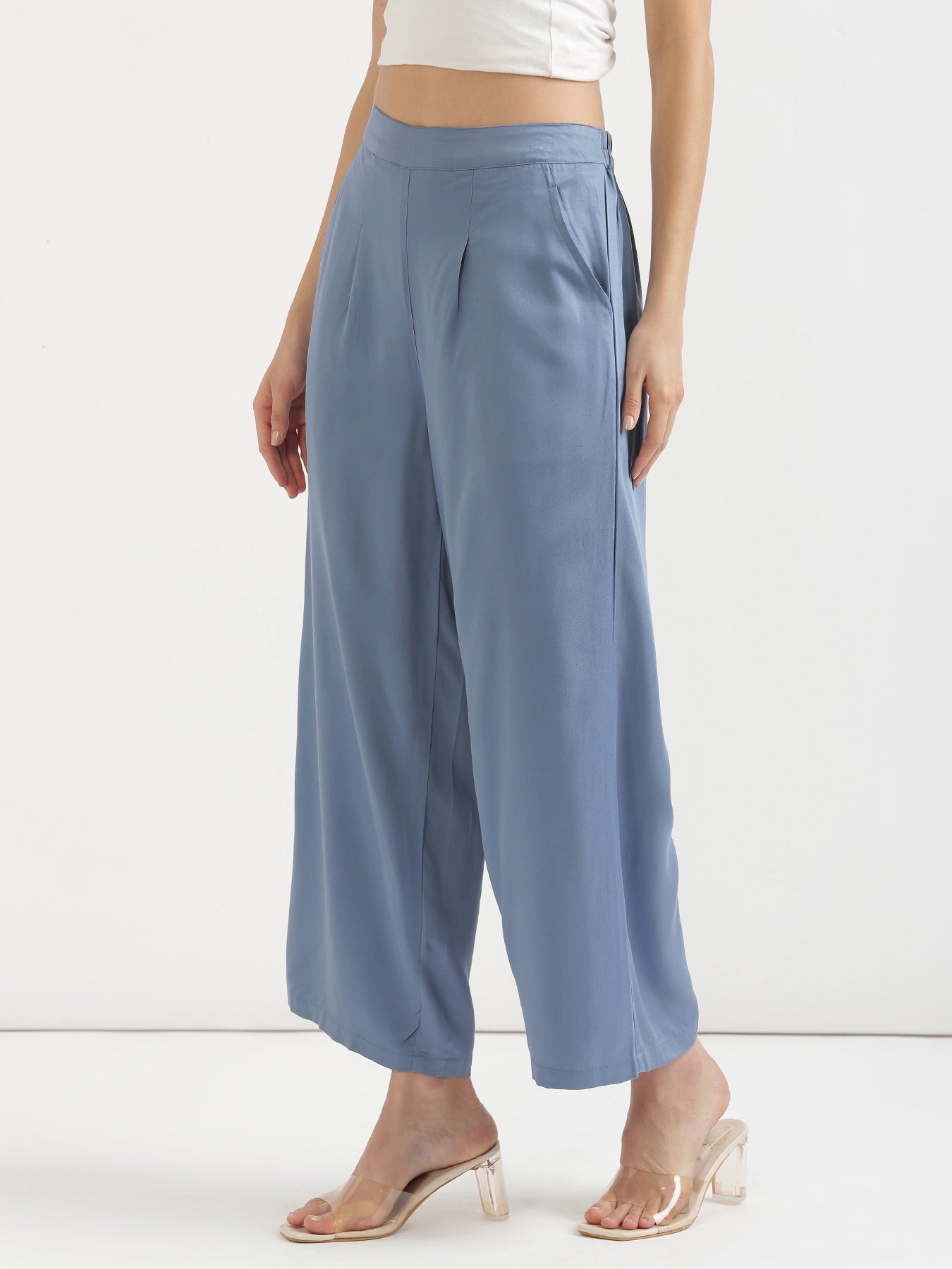 Women Plus Size English Blue Viscose Palazzo Pant