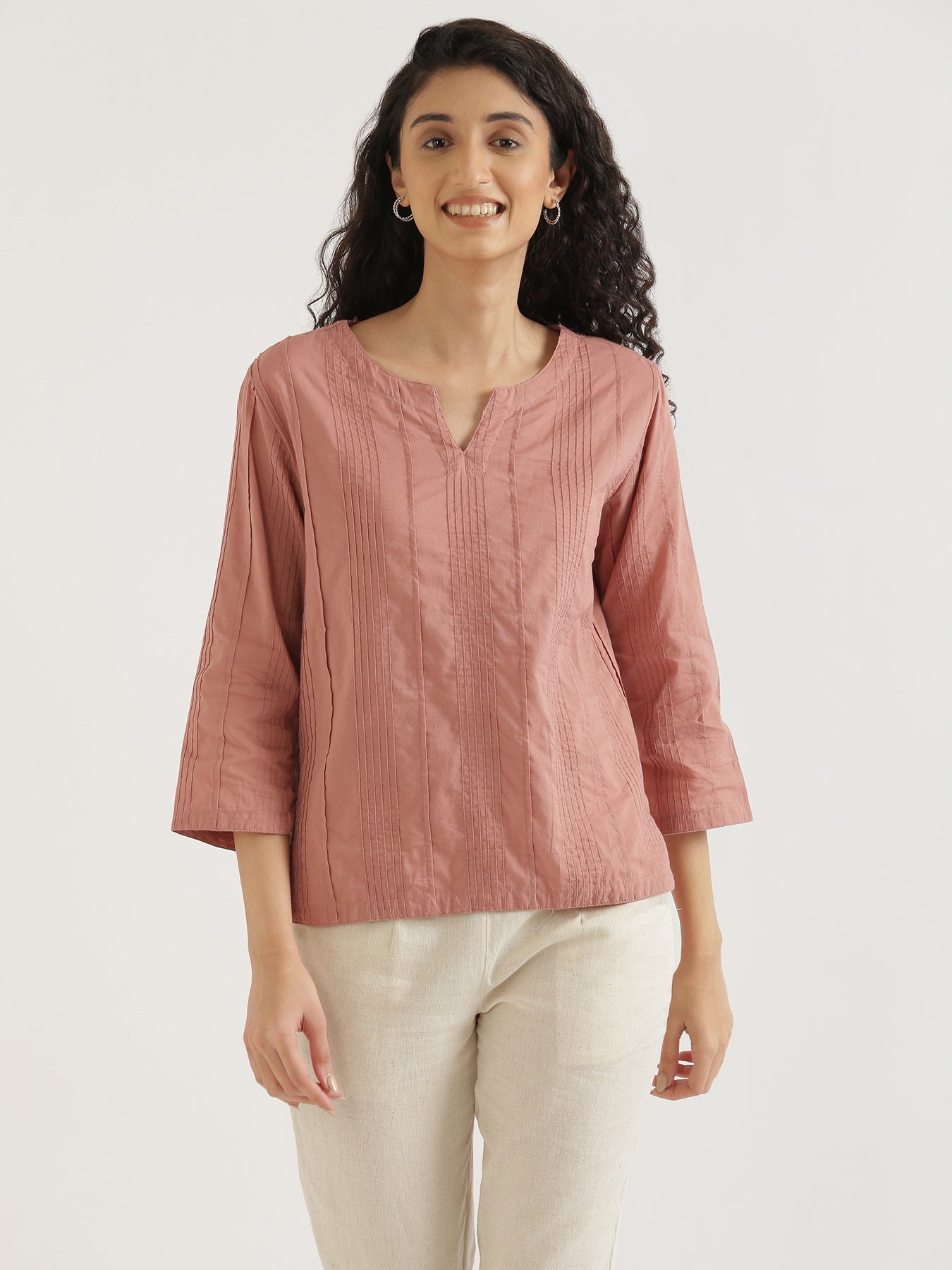 Rose Taupe Everyday Cotton Top with Grey Cotton Pant