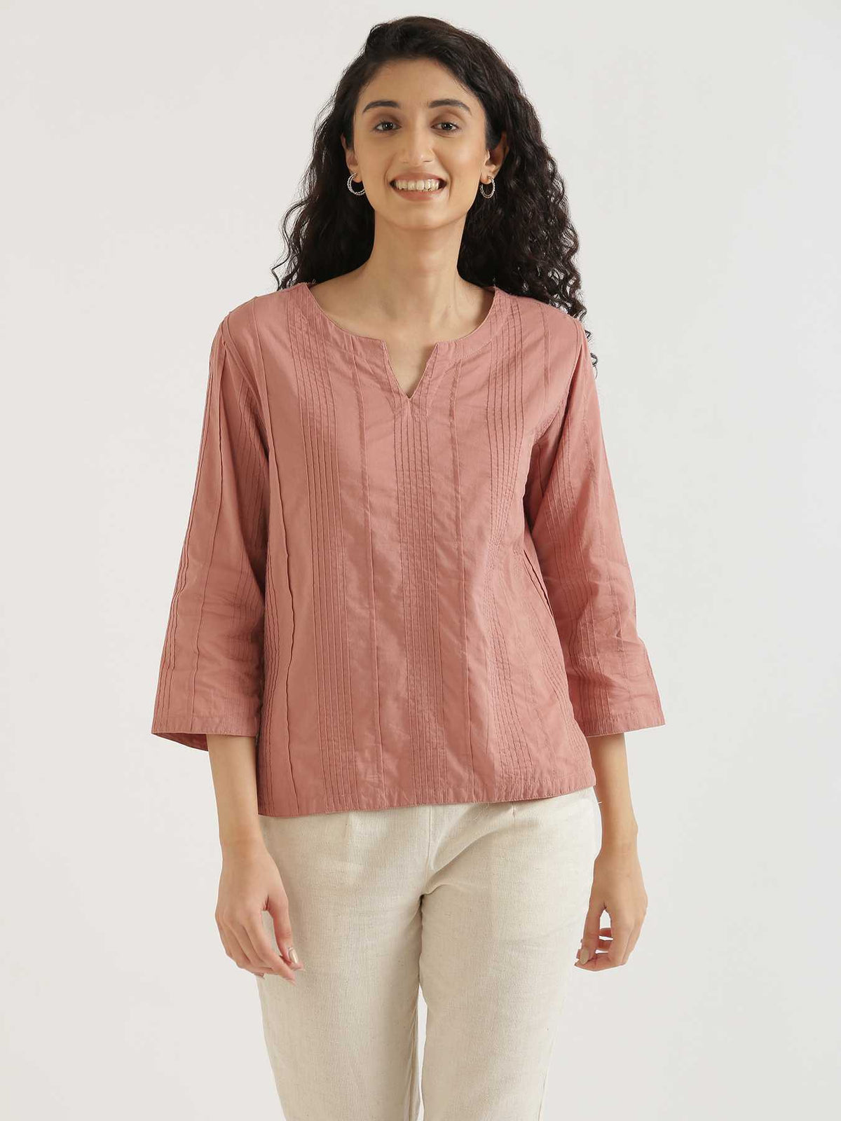 Women Rose Taupe Everyday Cotton Top