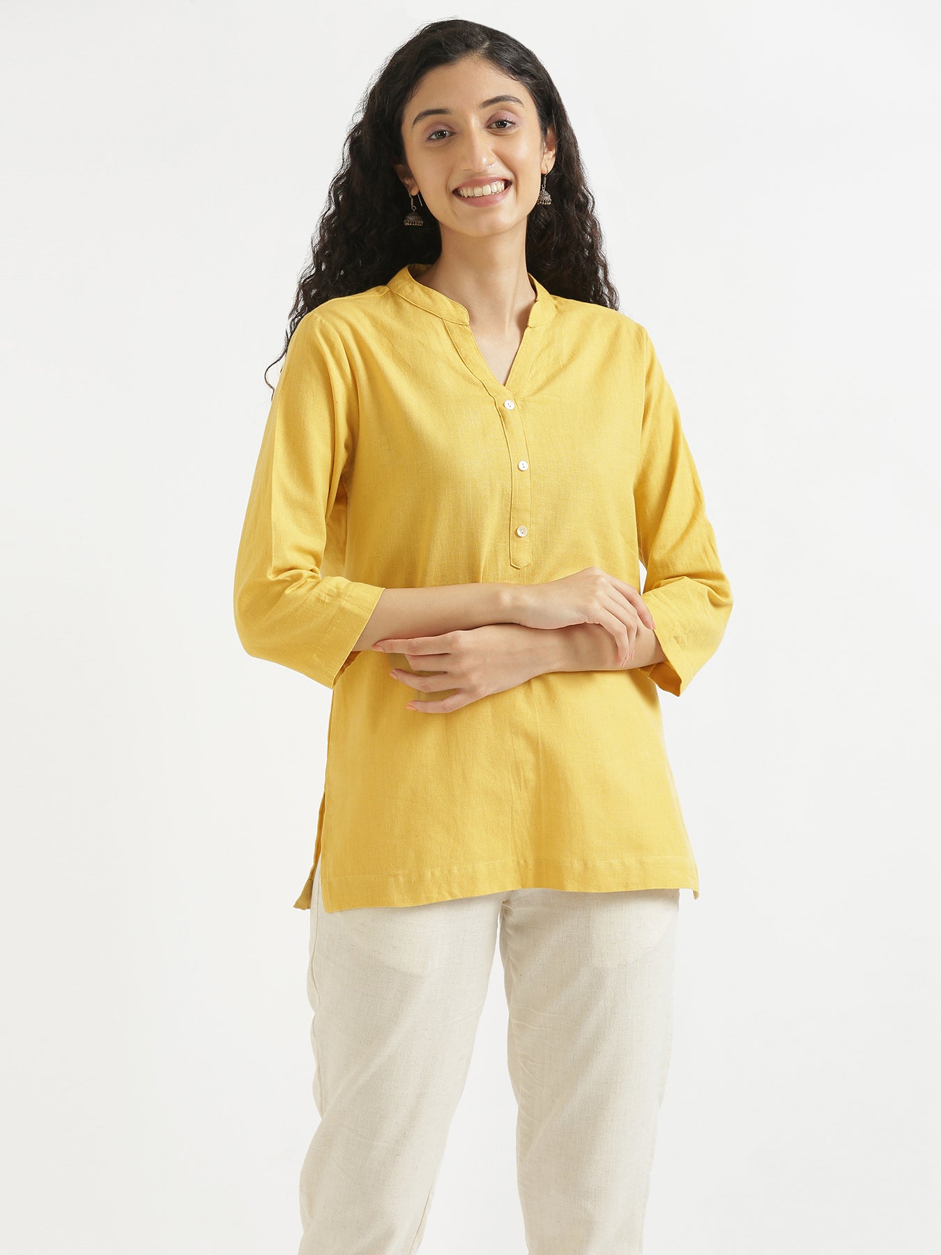 Women Yellow & Mint Green Short Kurta