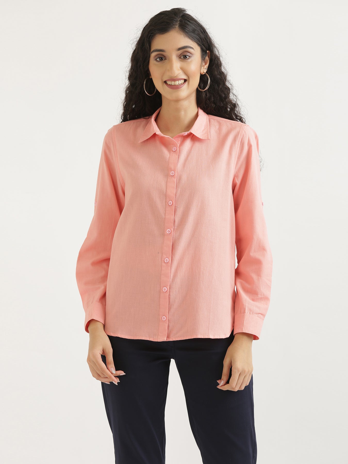 Women Peach Airy-Linen Shirt