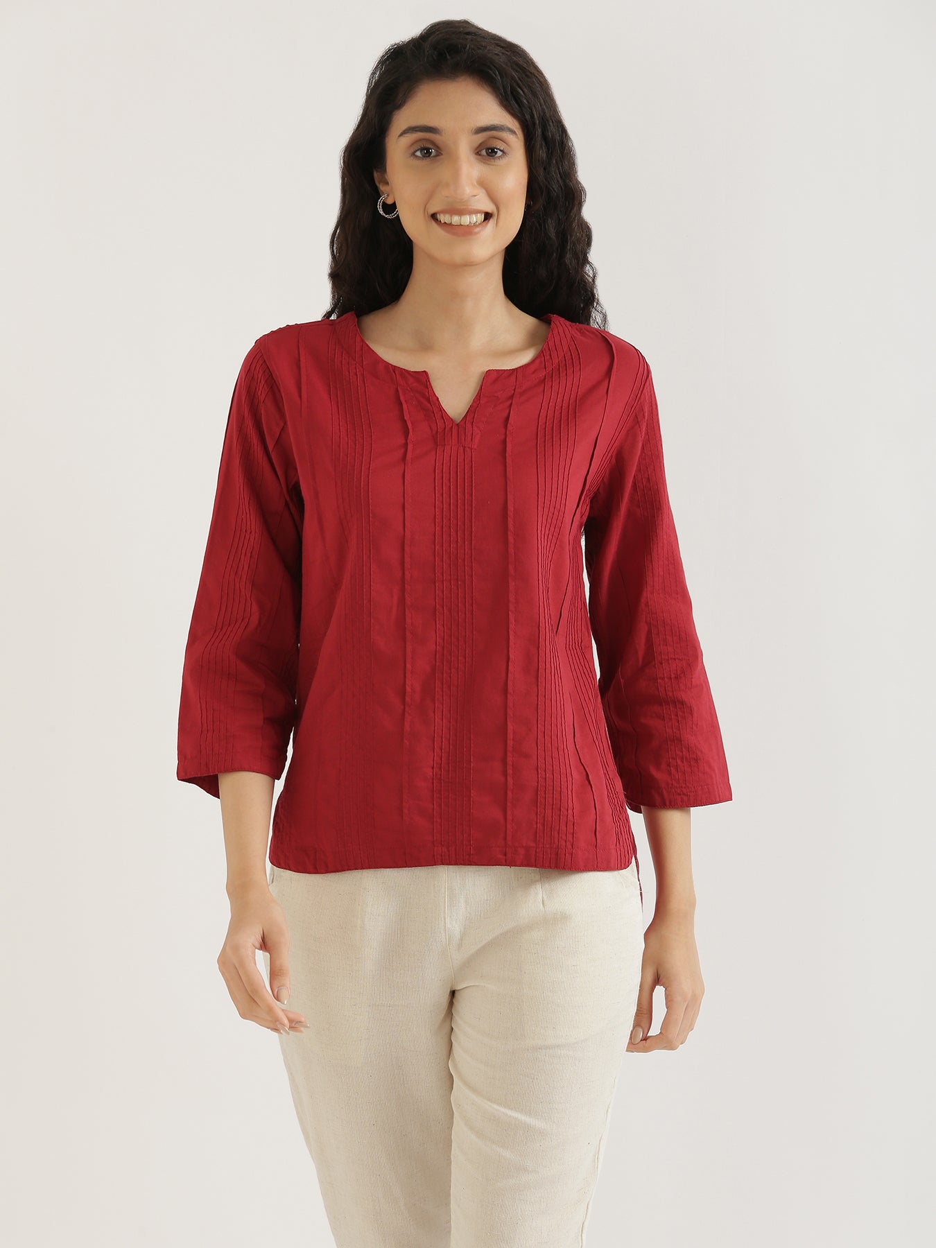 Women Raspberry Everyday Cotton Top