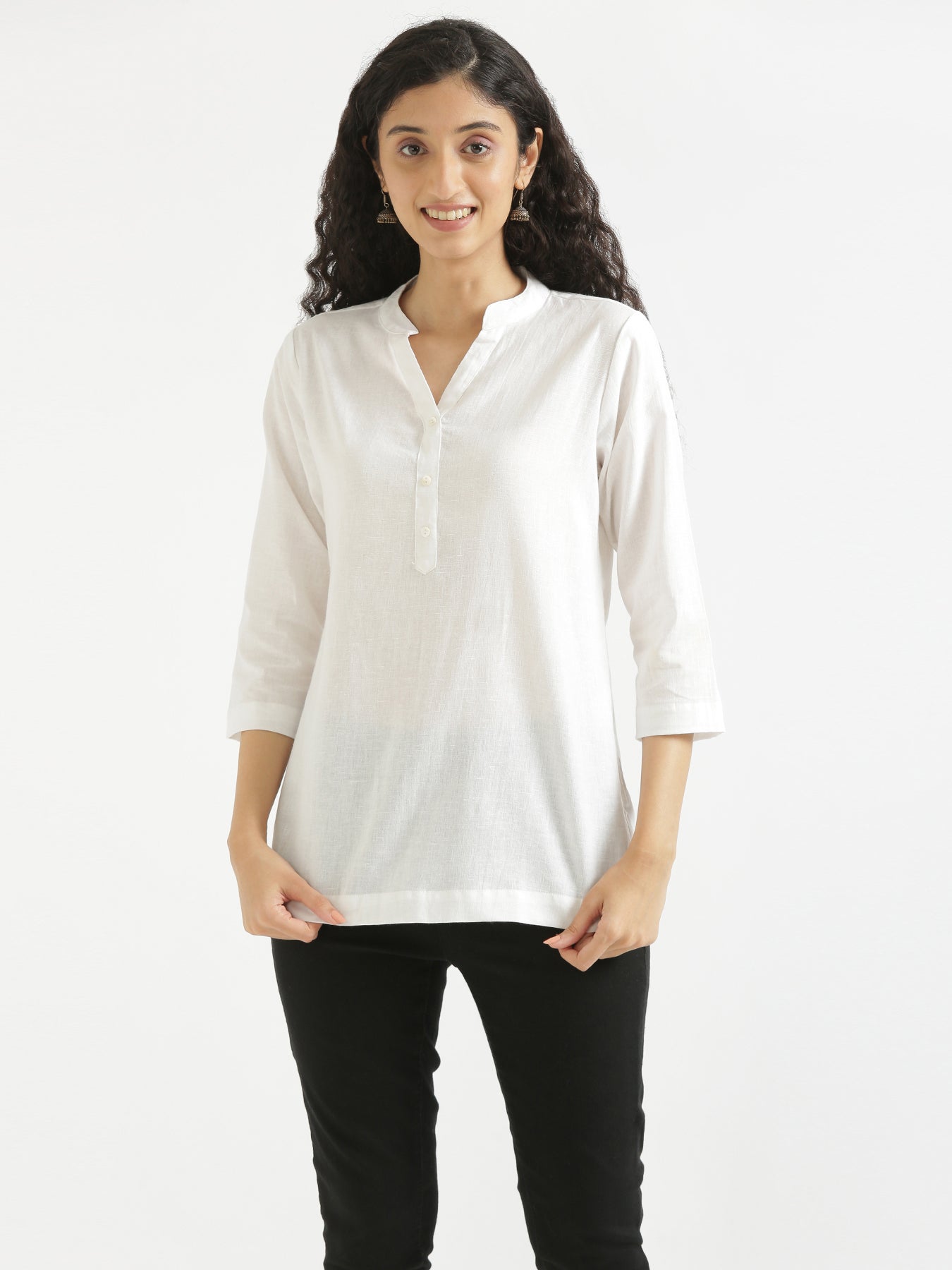 Women White Airy Linen Short Kurta