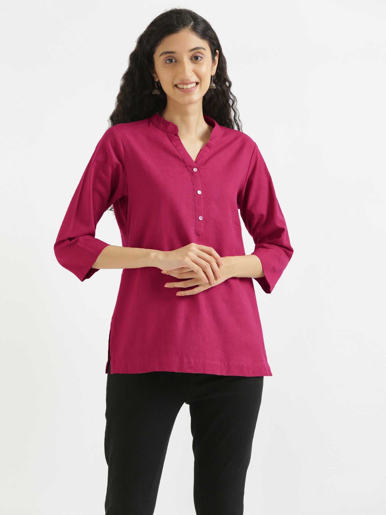 Women Hot Pink Airy Linen Short Kurta