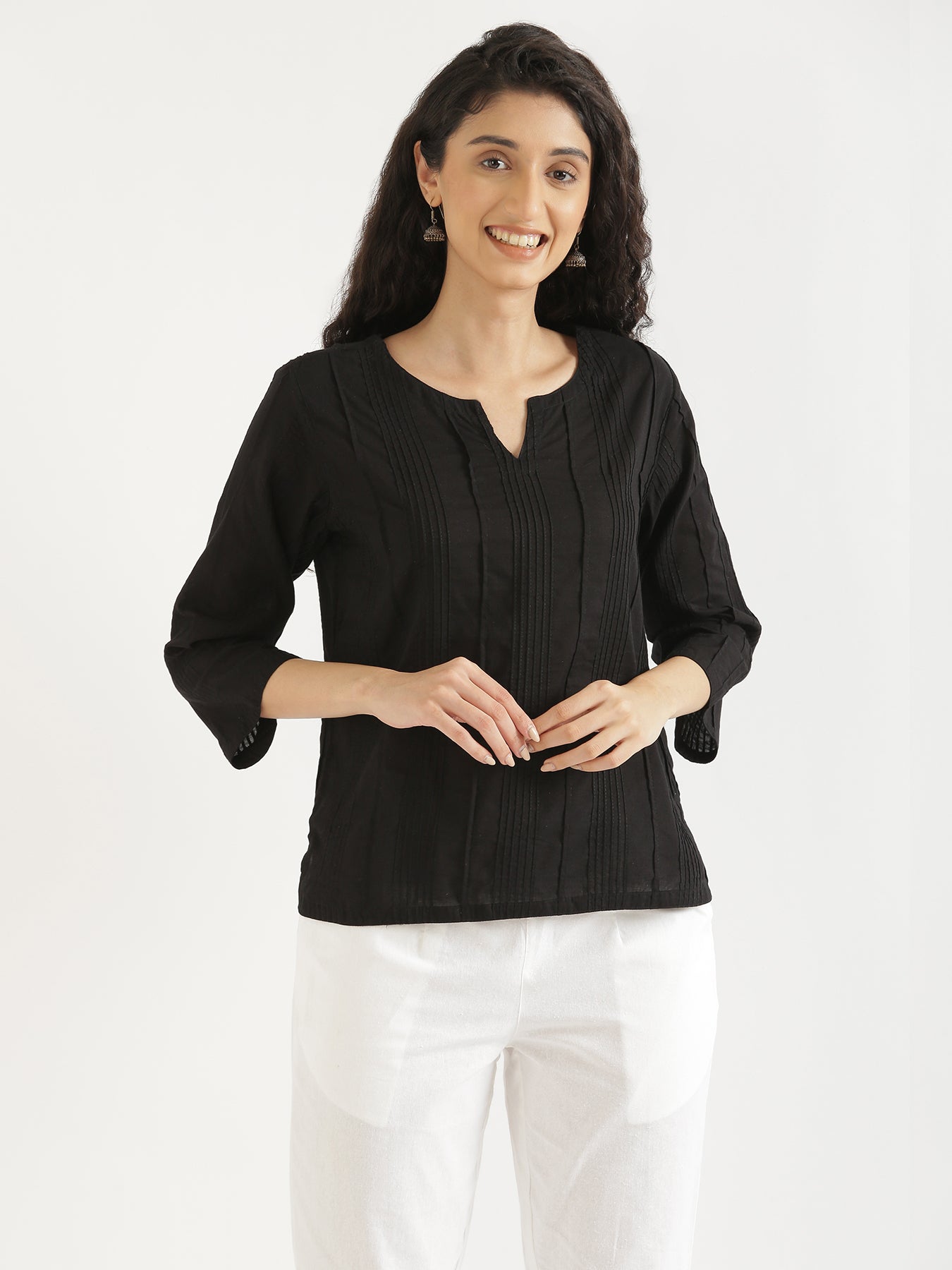 Women Black Everyday Cotton Top