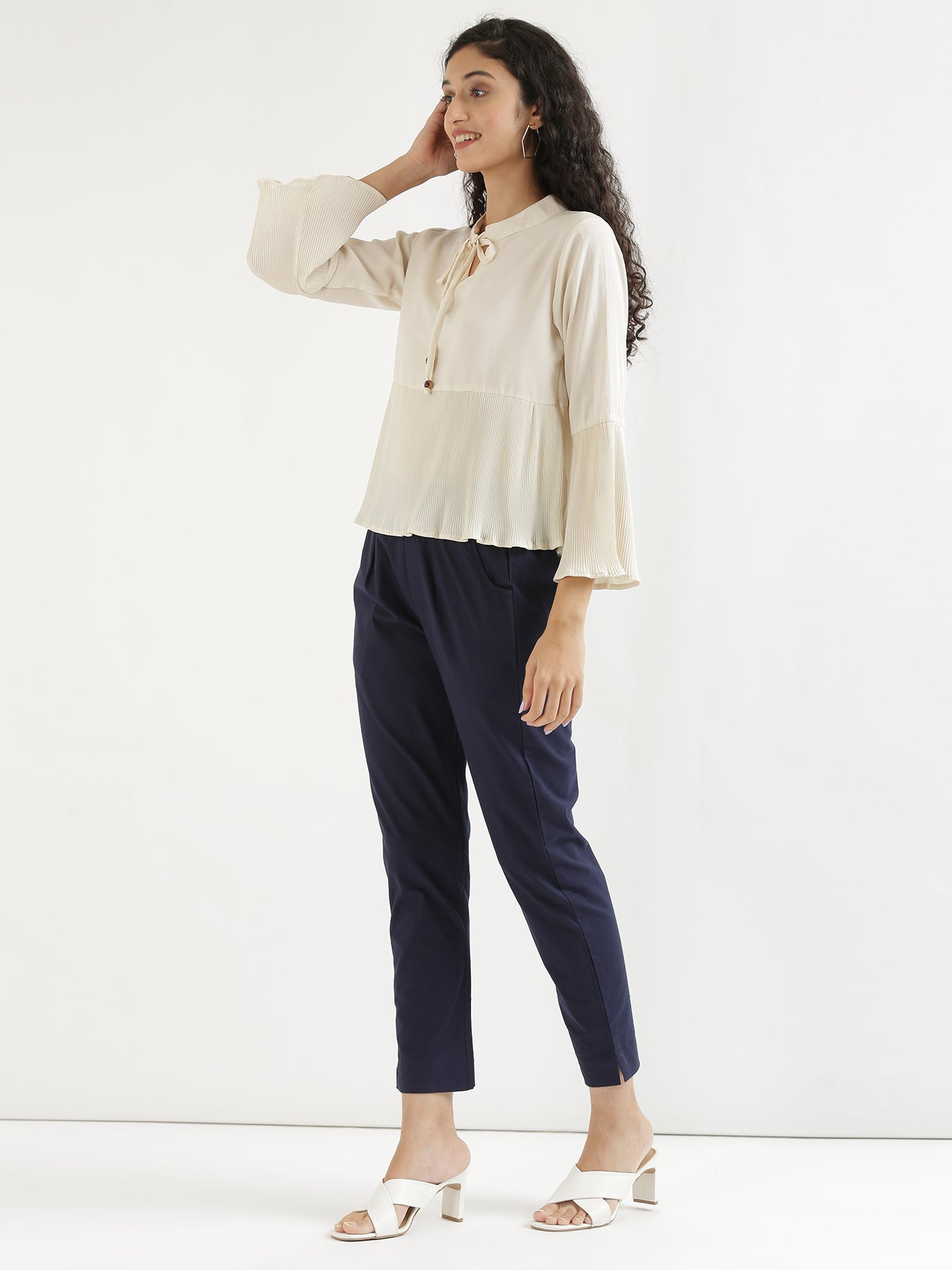 Women Plus Size Navy Blue Cotton Pant