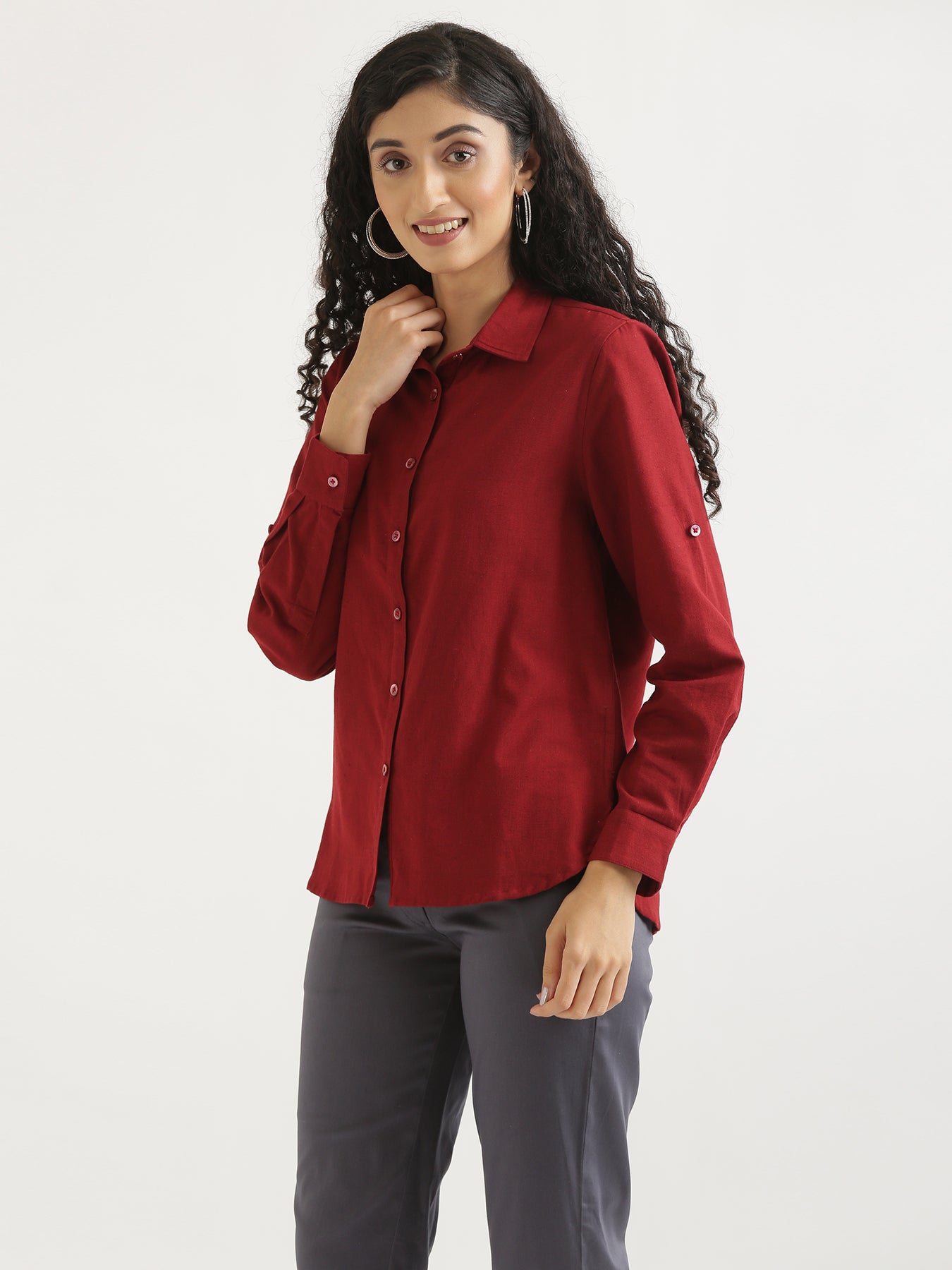 Women Maroon Airy-Linen Shirt