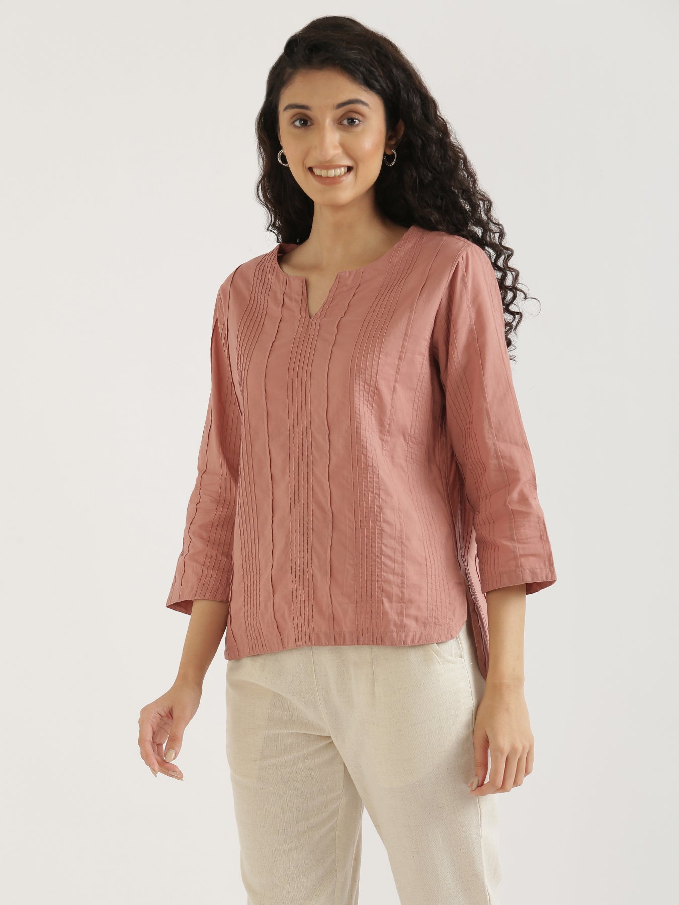 Rose Taupe Everyday Cotton Top with Grey Cotton Pant