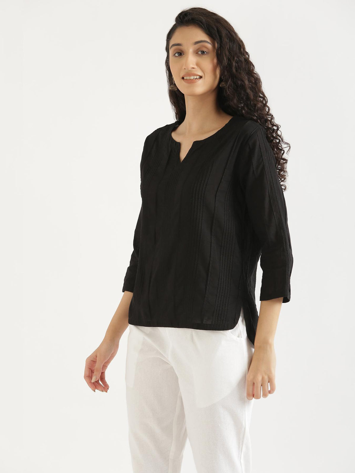 Women Black Everyday Cotton Top