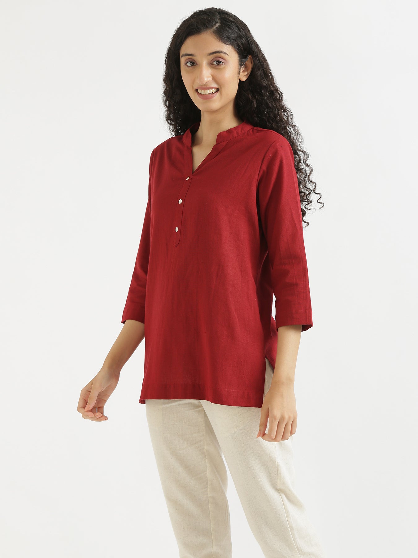 Women Lilac & Maroon Short Kurta