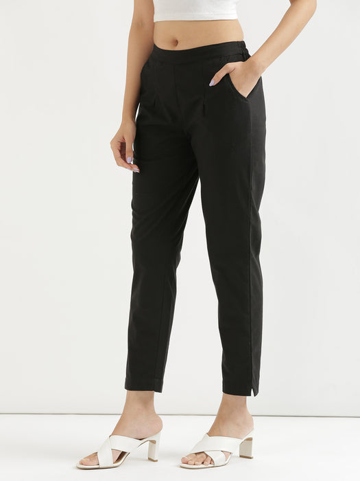 Women Black & Cement Grey Cotton Pant