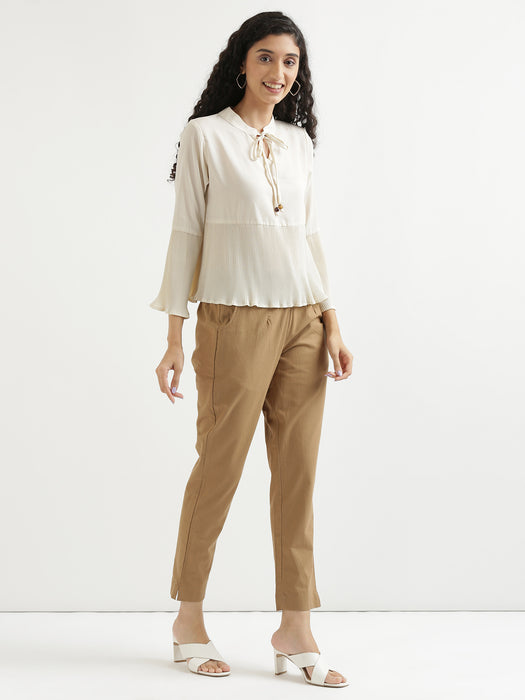 Women Black & Coffee Brown Cotton Pant