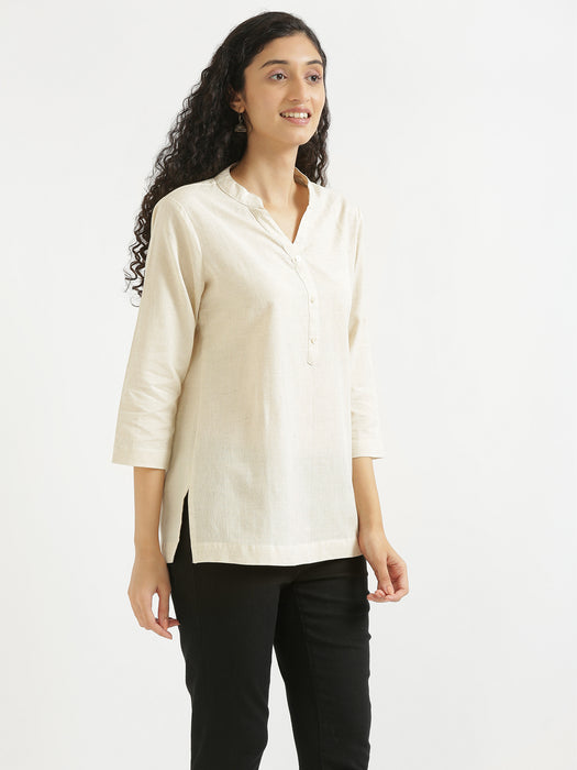 Women Ecru & Maroon Short Kurta