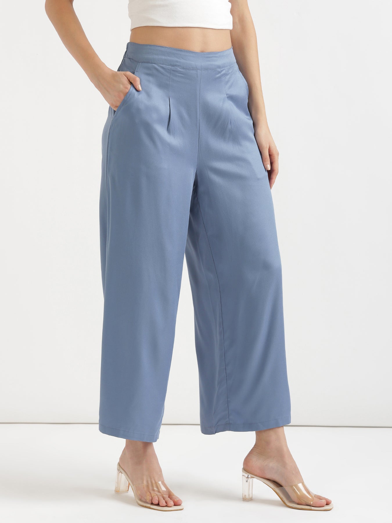 Women Plus Size English Blue Viscose Palazzo Pant