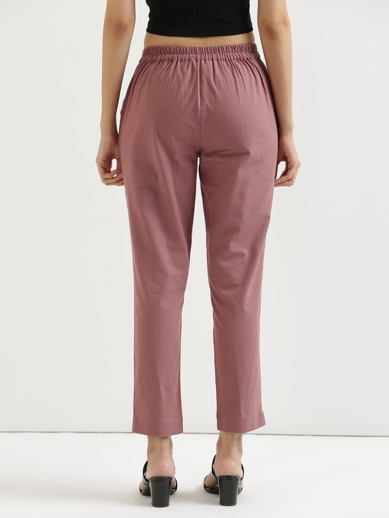Women Black & Rose Taupe Cotton Pant