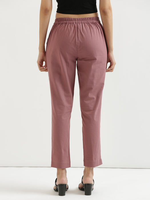 Women Black & Rose Taupe Cotton Pant