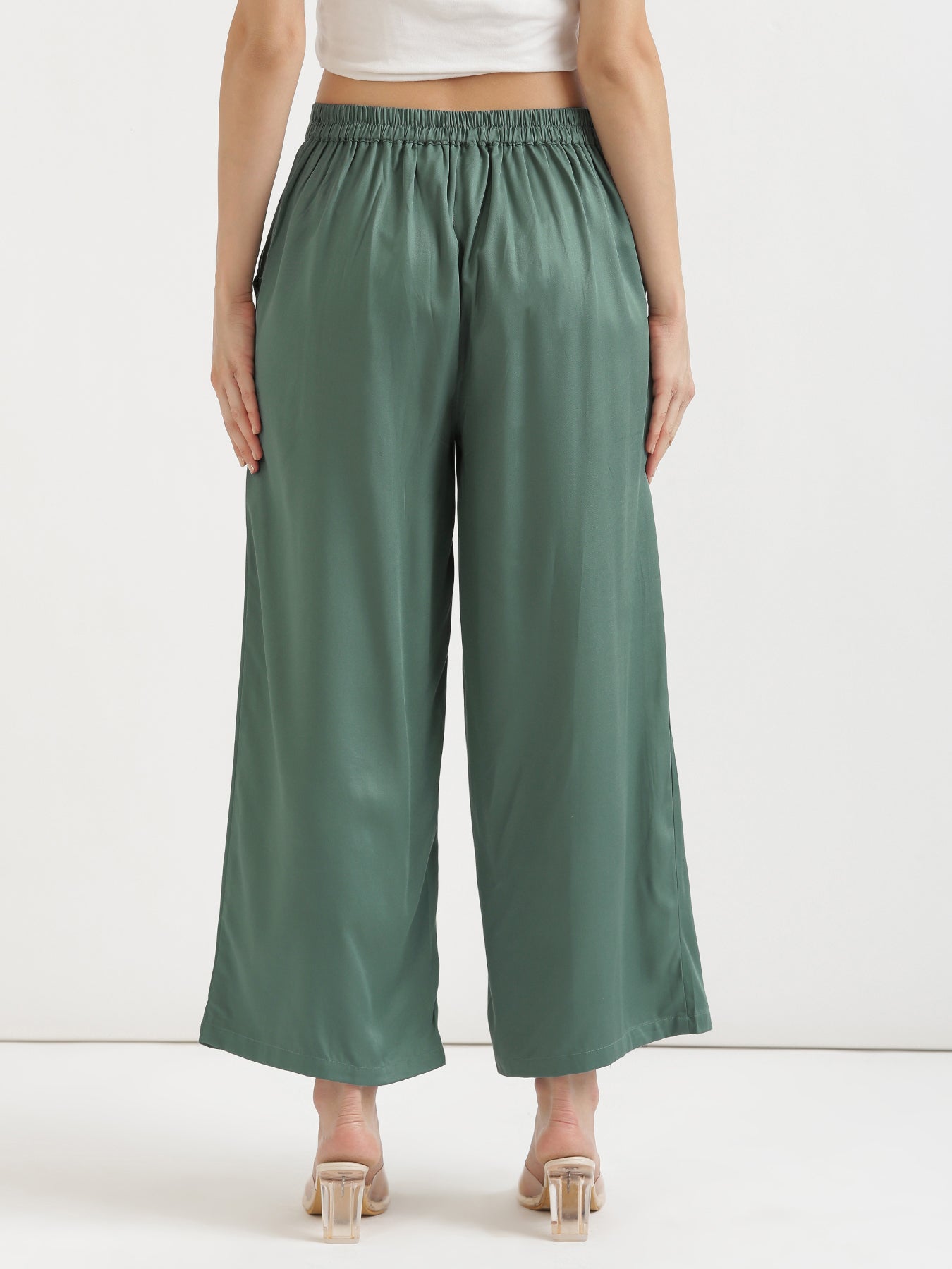 Jade Viscose Palazzo Pant with Ecru Airy Linen Long Kurta