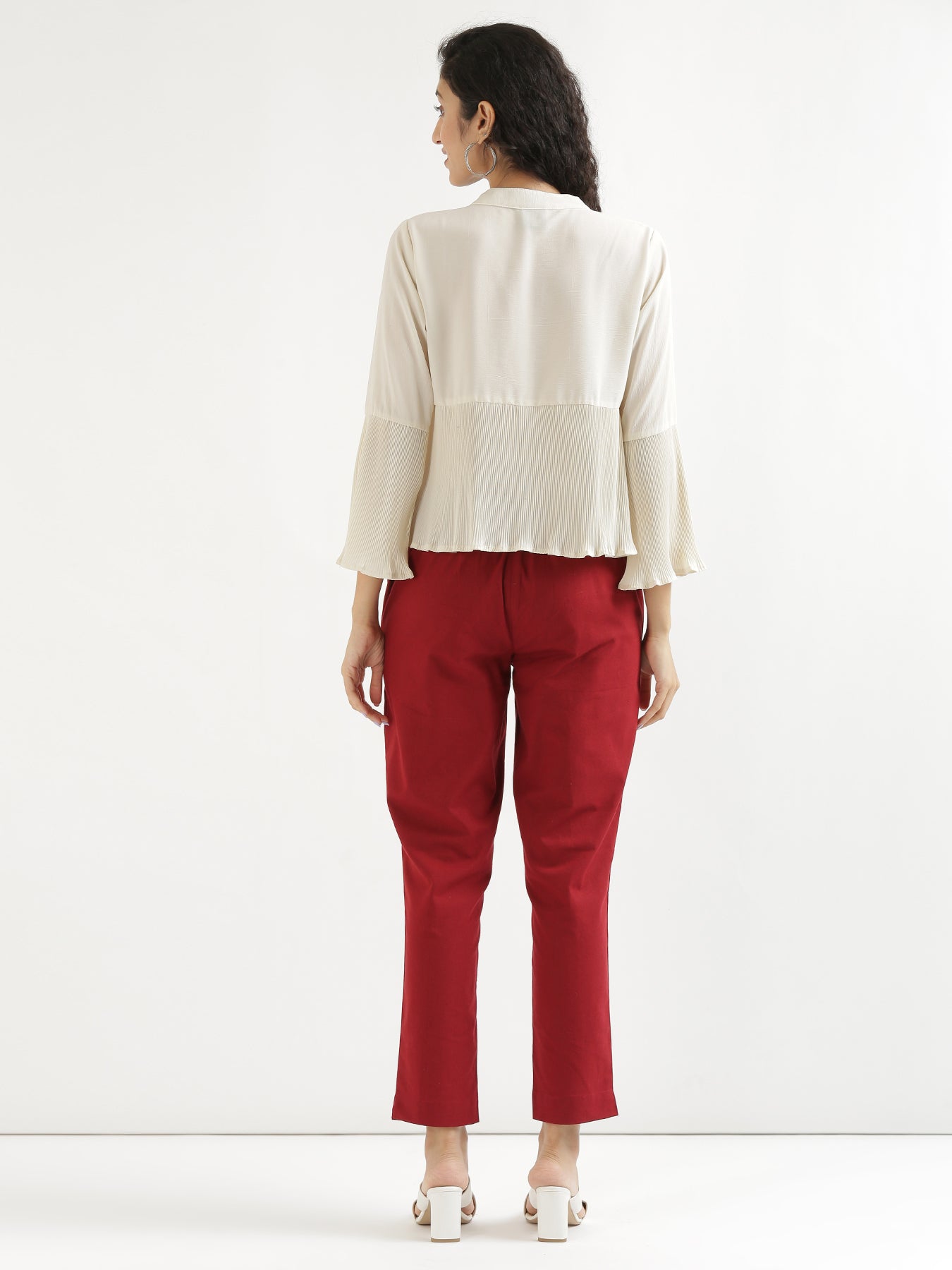 Maroon Cotton Pant with Ecru Airy Linen Short Kurta