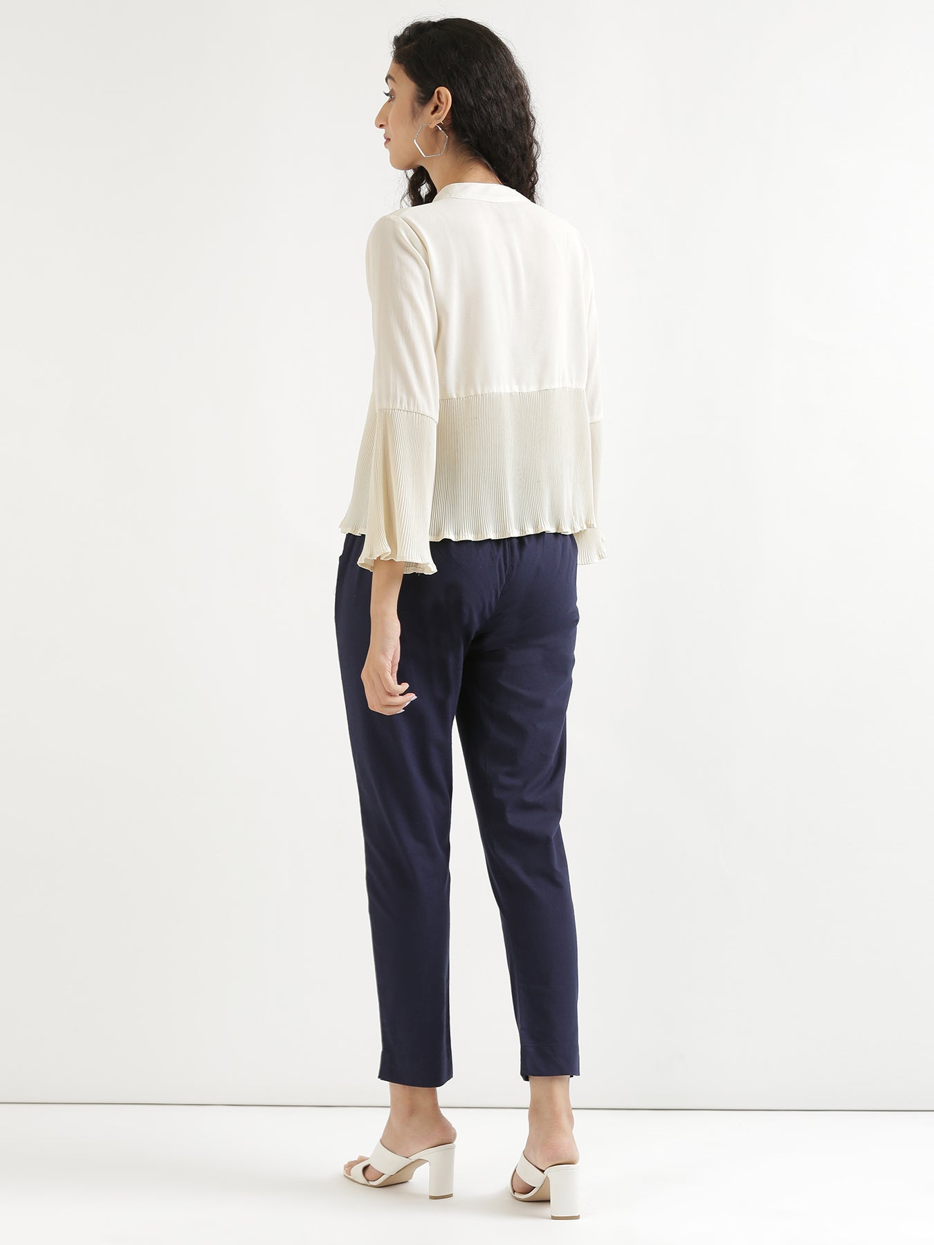 Women Plus Size Navy Blue Cotton Pant
