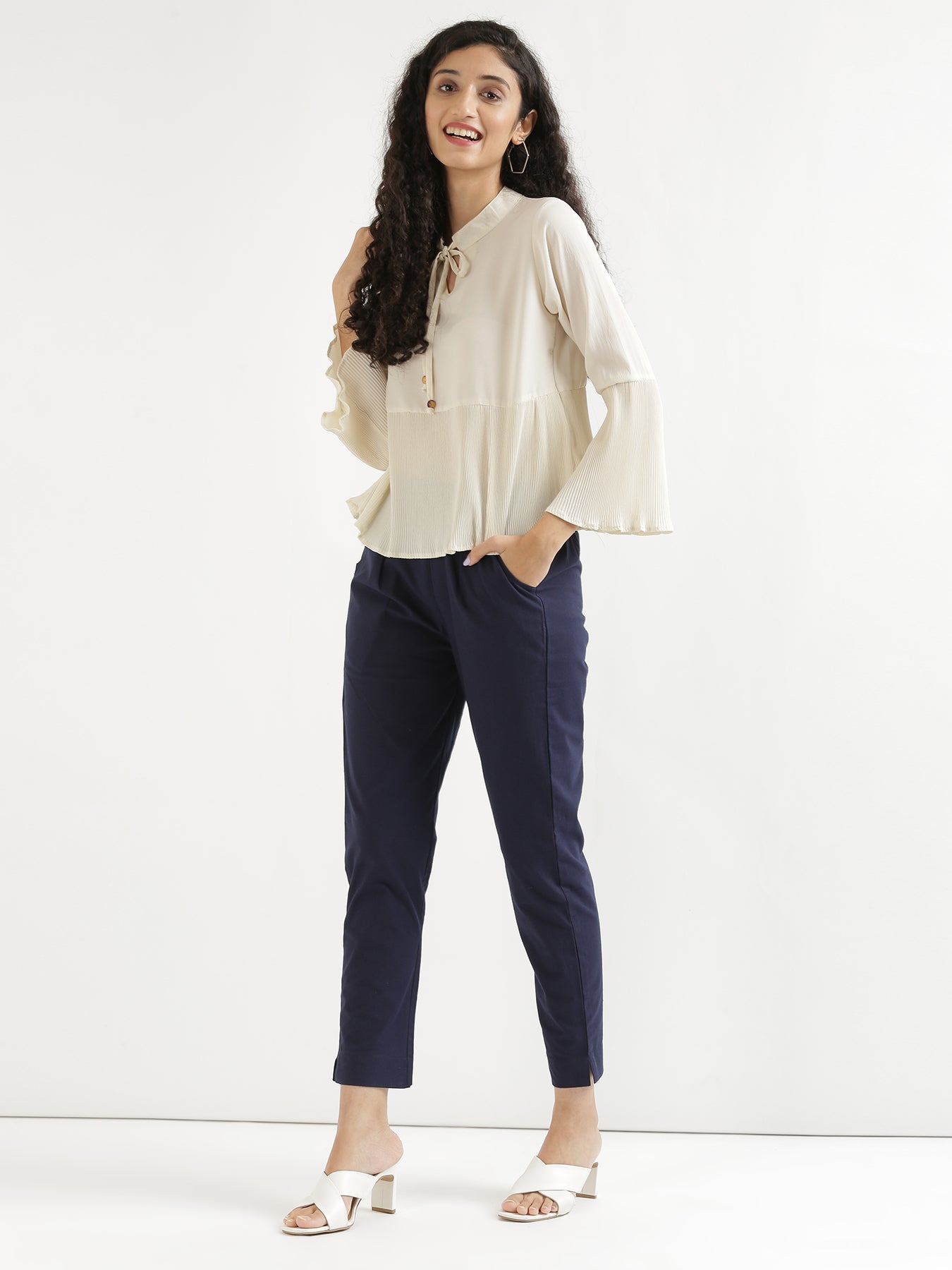 Women Plus Size Navy Blue Cotton Pant