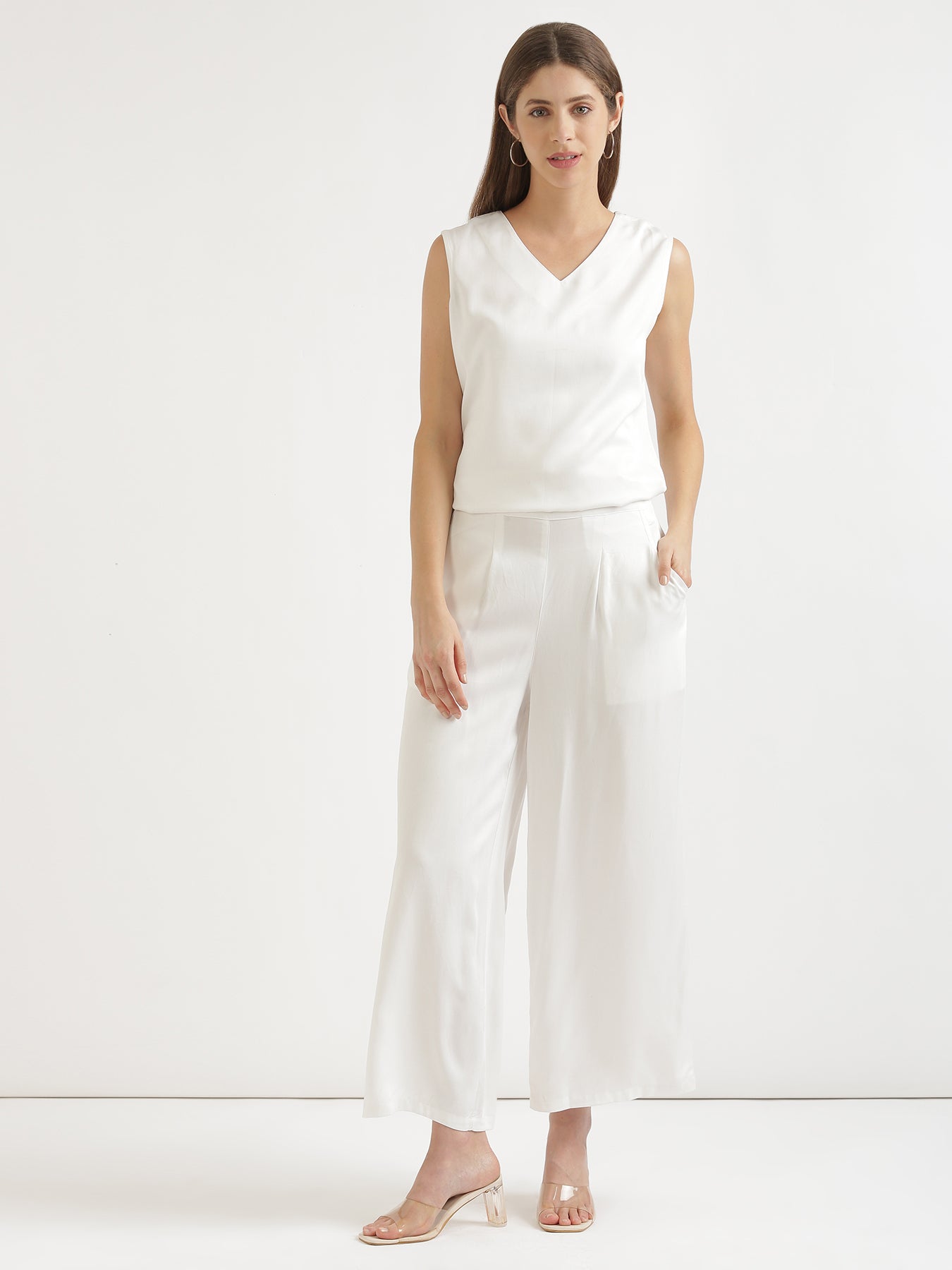 Women Plus Size White Viscose Palazzo Pant