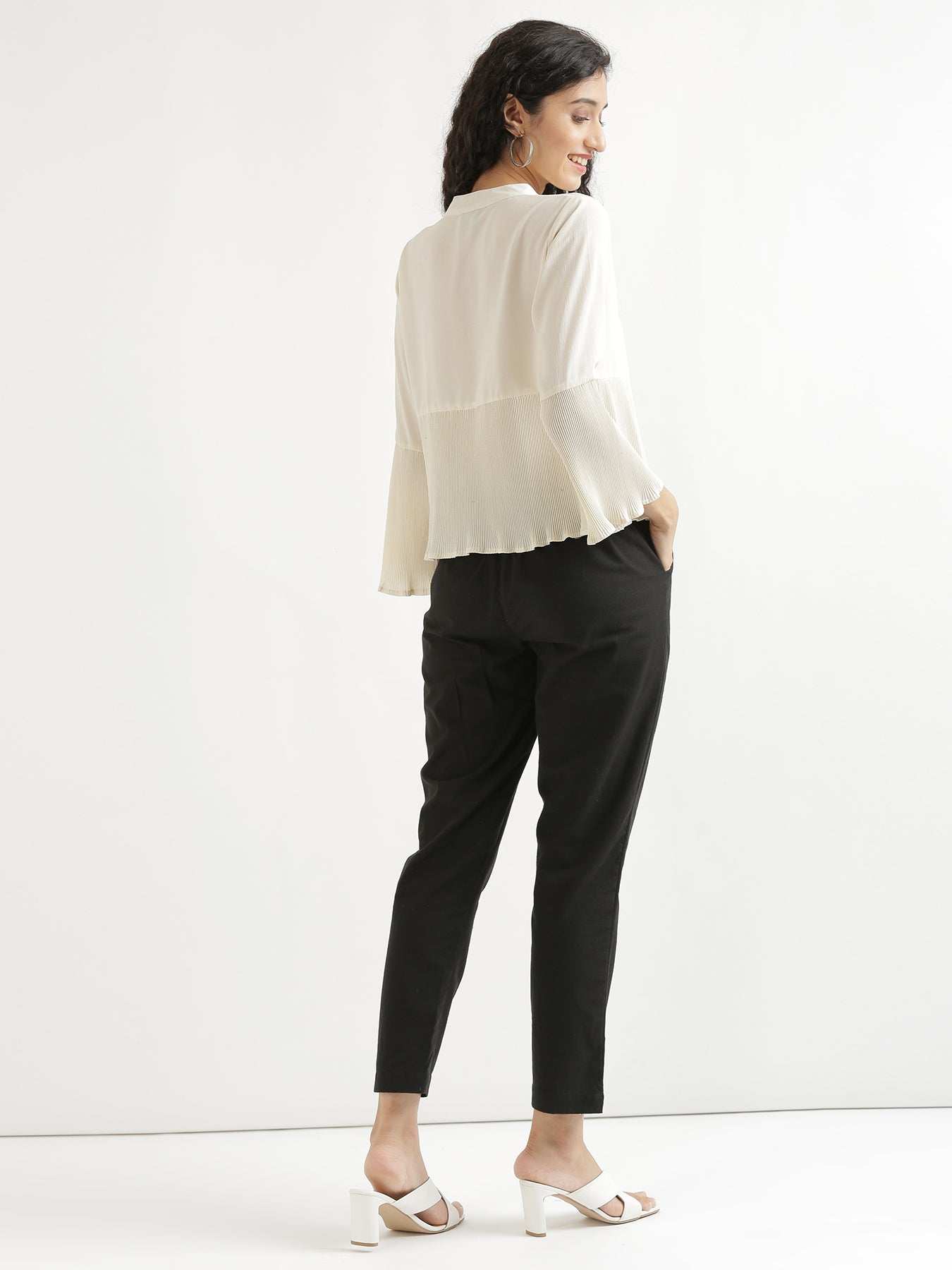 Women Black & Rose Taupe Cotton Pant