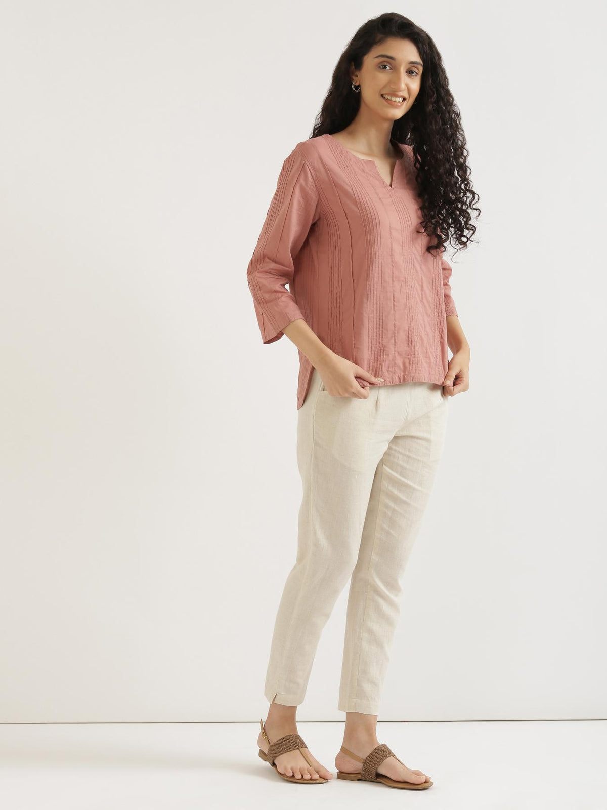 Women Rose Taupe Everyday Cotton Top