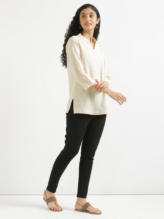 Women Ecru & Maroon Short Kurta