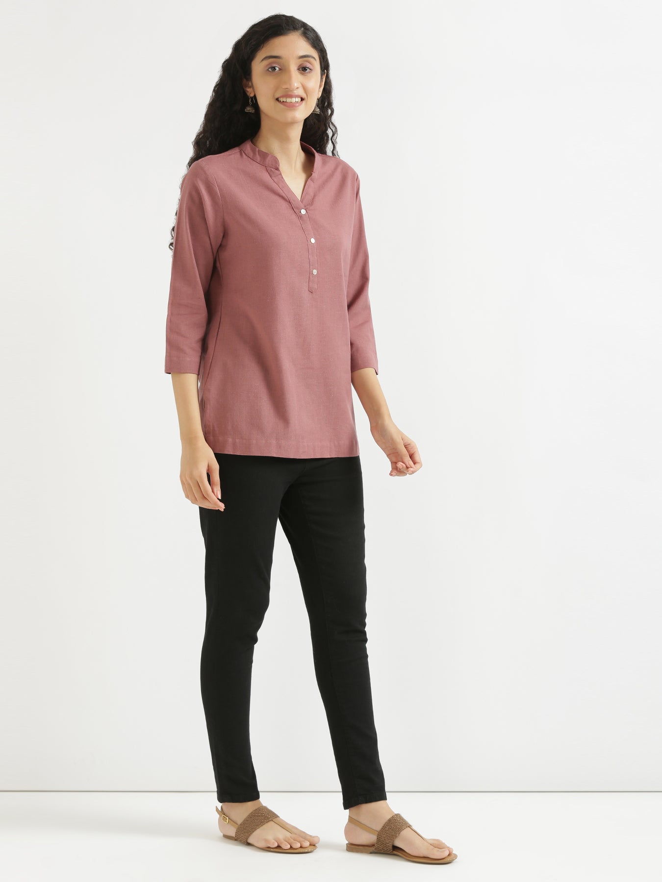 Women Rose Taupe & Lilac Short Kurta
