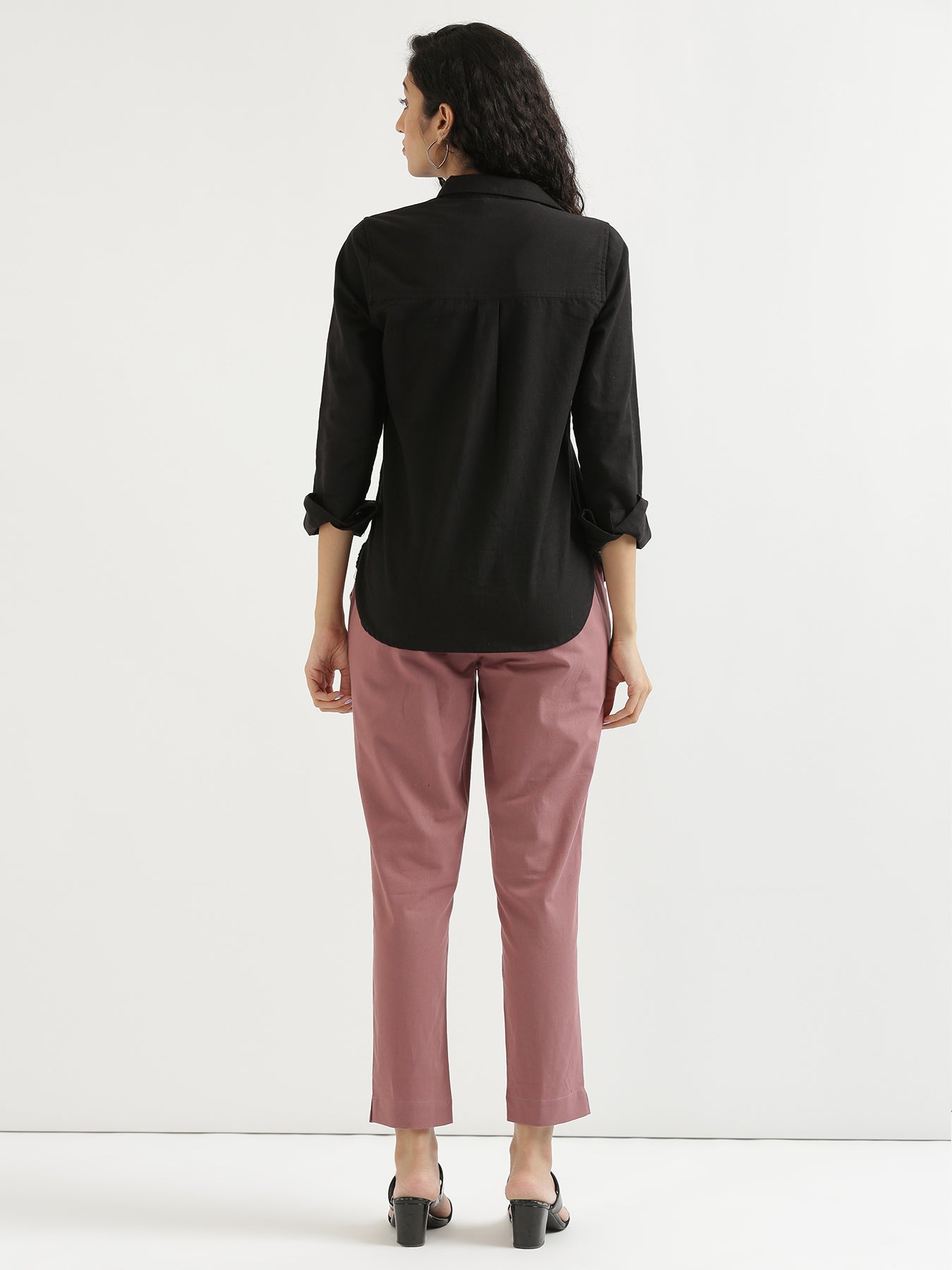 Women Black & Rose Taupe Cotton Pant