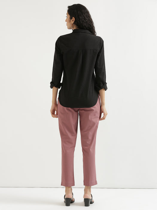 Women Black & Rose Taupe Cotton Pant